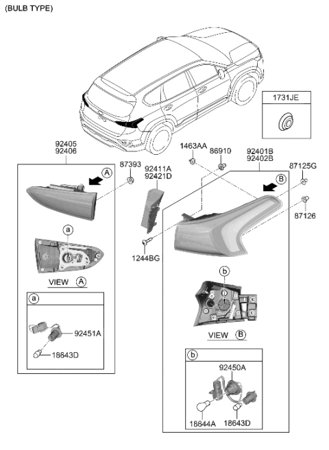 2018 Hyundai Sonata  Lamp Assembly-Rear Comb Inside, RH Diagram for 92404S2000