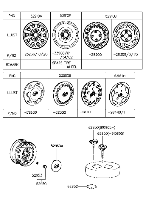 2005 Hyundai Sonata  Wheel Cap Assembly Diagram for 5291033902