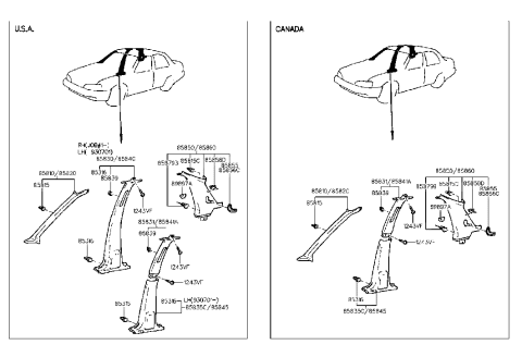 2004 Hyundai Sonata Trim Assembly-Center Pillar Upper LH Diagram for 8583128000AQ