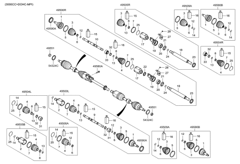2001 Hyundai Sonata  Boot Kit-Front Axle Wheel Side Diagram for 495813V500