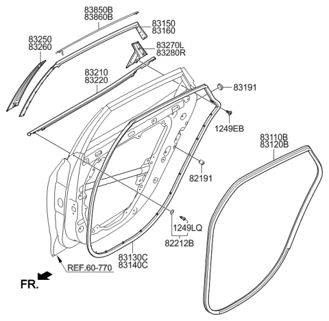 2002 Hyundai Sonata  Moulding Assembly-Rear Door Frame, LH Diagram for 838503V010