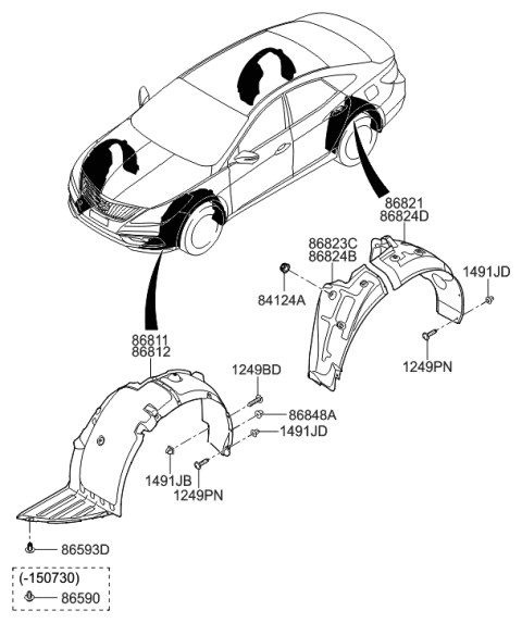 2001 Hyundai Sonata Rear Wheel Front Piece Guard, Left Diagram for 868233V001