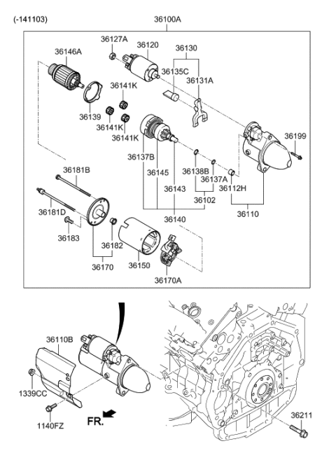 2001 Hyundai Sonata  Bracket Assembly-Starter, Front Diagram for 361113C260