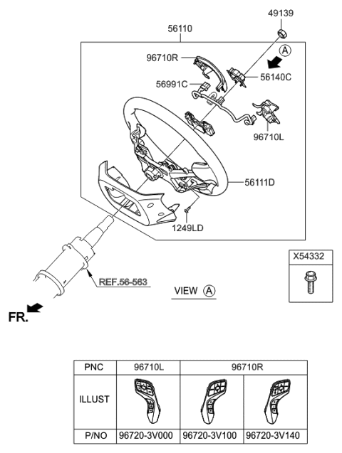 2002 Hyundai Sonata Body-Steering Wheel Diagram for 561203V000RVD