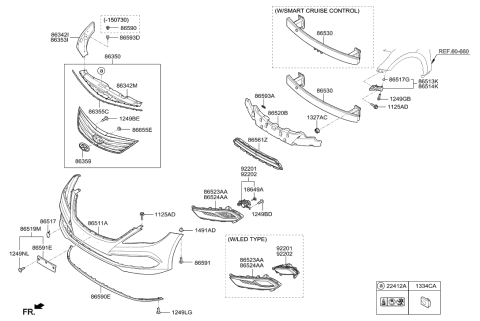 2002 Hyundai Sonata  Front Passenger Side Fog Light Assembly Diagram for 922023V510