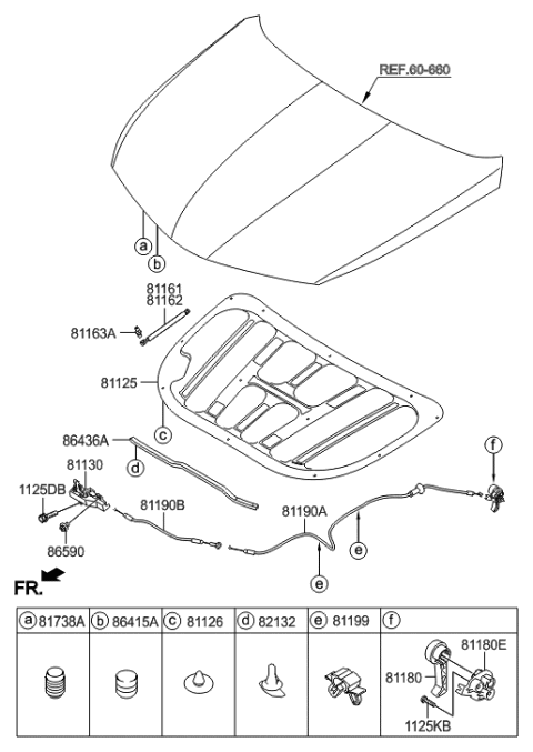2001 Hyundai Sonata Lifter-Hood, LH Diagram for 811613V000
