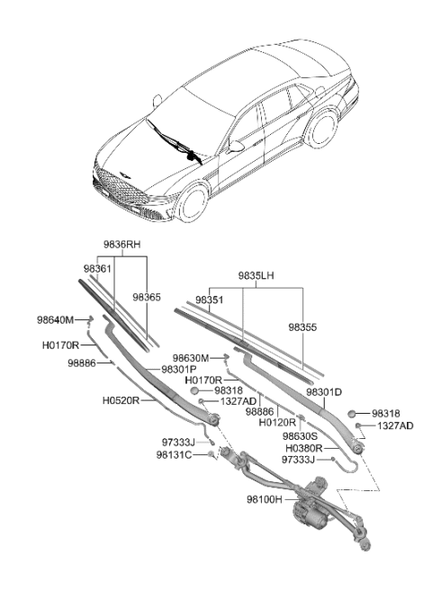 2007 Hyundai Azera Rail Spring-Wiper Blade, Driver Diagram for 98355A9000
