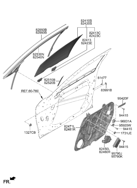 2007 Hyundai Azera  HOLDER-FRONT DOOR WINDOW GLASS Diagram for 82412T4000