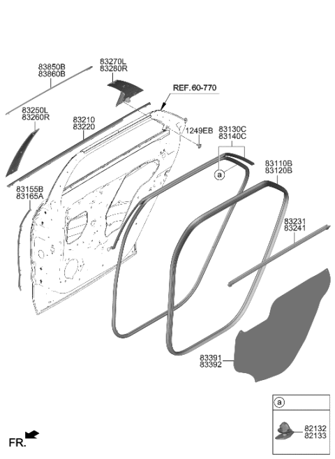 2016 Hyundai Azera  GARNISH ASSY-RR DR FR FRAME, RH Diagram for 83260GI010