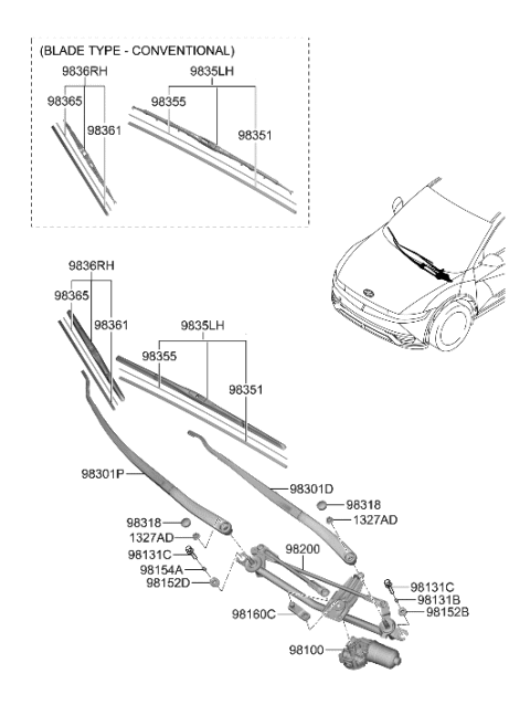 2016 Hyundai Azera Wiper Blade Rubber Assembly(Passenger) Diagram for 983612V000