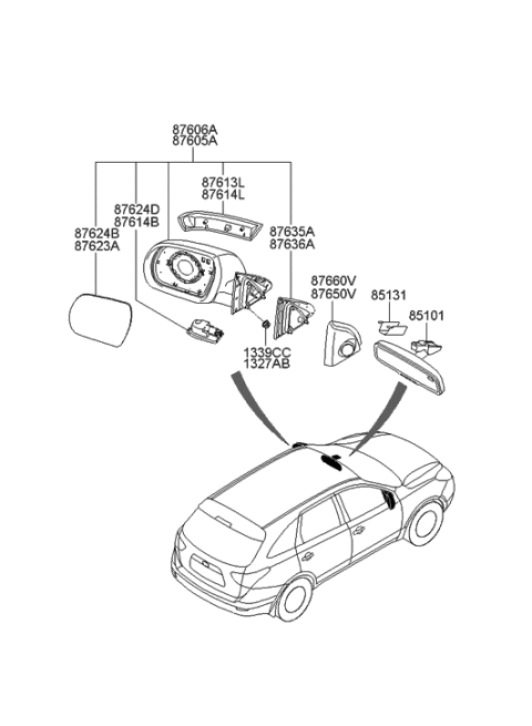 2000 Hyundai Tiburon  Pad-Outside Mirror, RH Diagram for 876163J000