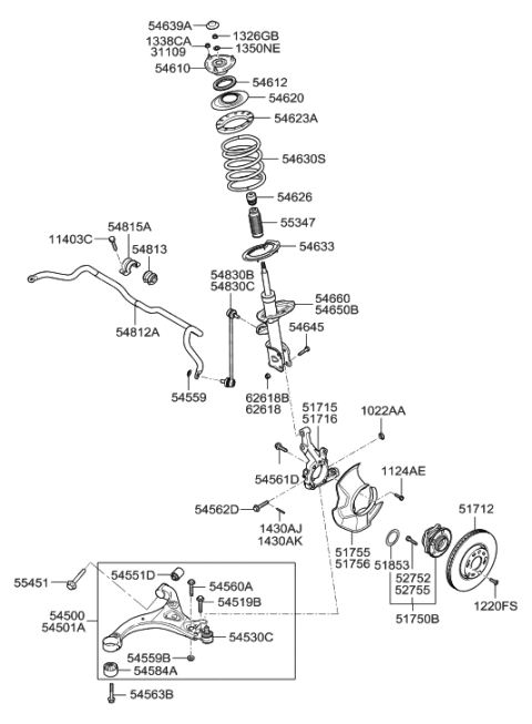 1996 Hyundai Tiburon  Bearing-Strut Diagram for 546123J000