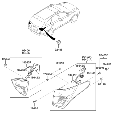 1997 Hyundai Tiburon Lamp Assembly-Rear Combination, RH Diagram for 924023J050