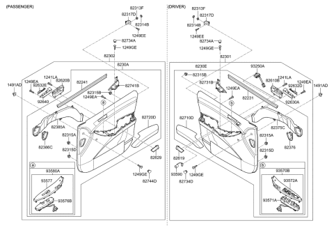 2000 Hyundai Tiburon  Front Driver Interior Door Handle Assembly, Left Diagram for 826103J000WS