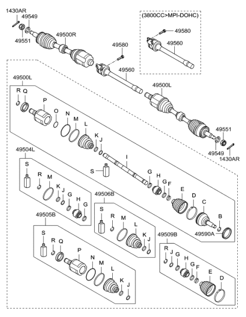 1996 Hyundai Tiburon  Shaft Assembly-Drive, RH Diagram for 495003J100