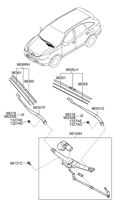 2019 Hyundai Sonata Hybrid  Wiper Blade Rubber Assembly(Passenger) Diagram for 983613J100