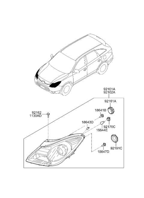 1996 Hyundai Tiburon  Passenger Side Headlight Assembly Composite Diagram for 921023J050