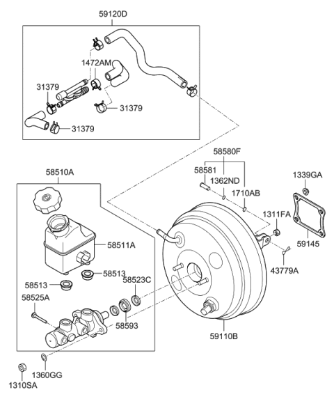 1996 Hyundai Tiburon  Hose Assembly-Intensifier Diagram for 591203J000