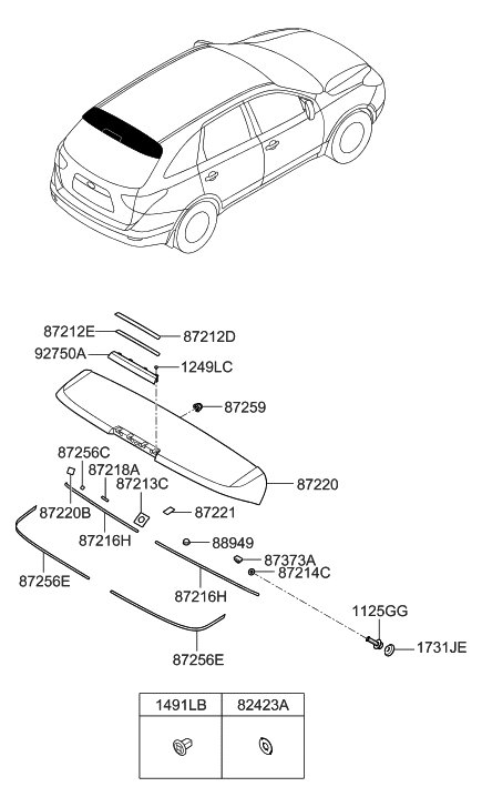 1996 Hyundai Tiburon  Pad 3-Rear Spoiler Diagram for 872163J000