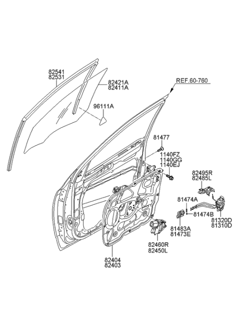 1997 Hyundai Tiburon  Front Left Power Window Regulator Assembly Diagram for 824013J000