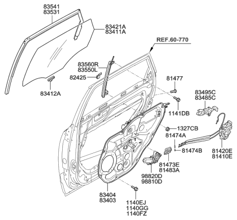 1997 Hyundai Tiburon  Connection Cage-Door Inside Handle, LH Diagram for 814733J001
