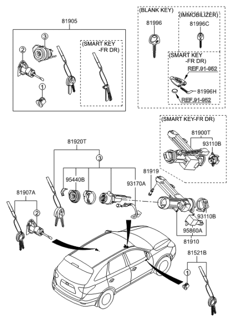 2021 Hyundai Elantra Lock Key & Cylinder Set Diagram for 819053J020
