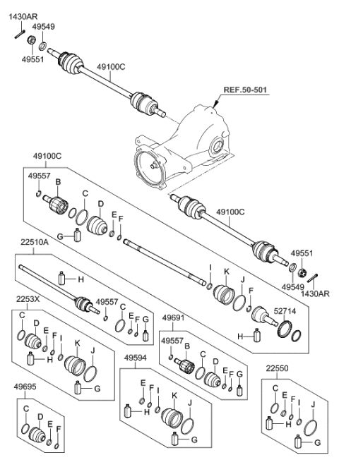 2019 Hyundai Sonata Hybrid Joint Kit-Rear Axle Differential Side Diagram for 496913J600