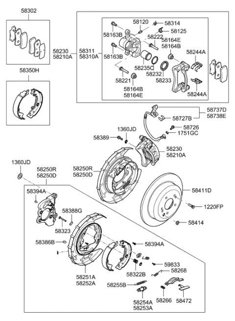 2000 Hyundai Tiburon  Brake Assembly-Rear Wheel, RH Diagram for 582303J000
