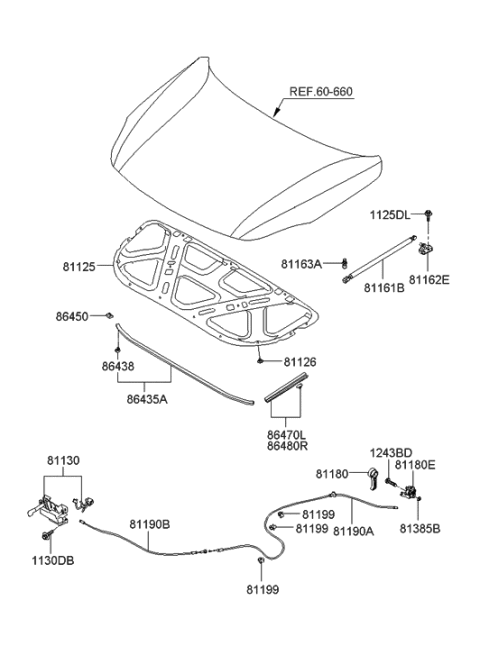 2019 Hyundai Sonata Hybrid  Pad-Hood Insulating Diagram for 811243J000