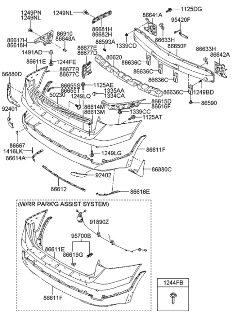 1997 Hyundai Tiburon  Rear Bumper Cover, Upper Diagram for 866113J000