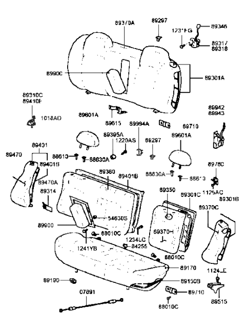 1991 Hyundai Excel Release Assembly-Rear Seat Back Lock LH Diagram for 8933038200