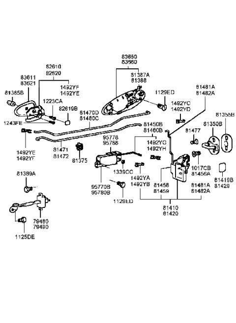 1988 Hyundai Excel  Rear Door Inside Handle Rod, Right Diagram for 8147238000