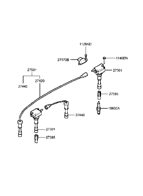 1993 Hyundai Excel Cable Assembly-Spark Plug No.5 Diagram for 2746037101