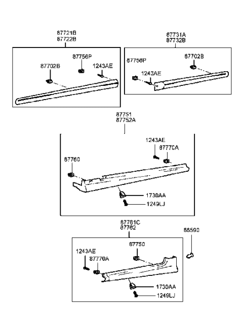 1991 Hyundai Excel Clip-Side Sill Moulding Mounting Diagram for 8775838000