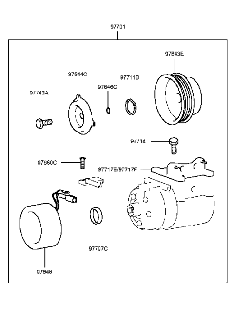 1990 Hyundai Excel  PULLEY Assembly-Air Conditioning Compressor Diagram for 9764338000