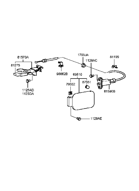 1988 Hyundai Excel  Catch & Cable Assembly-Fuel Filler Diagram for 8159038000