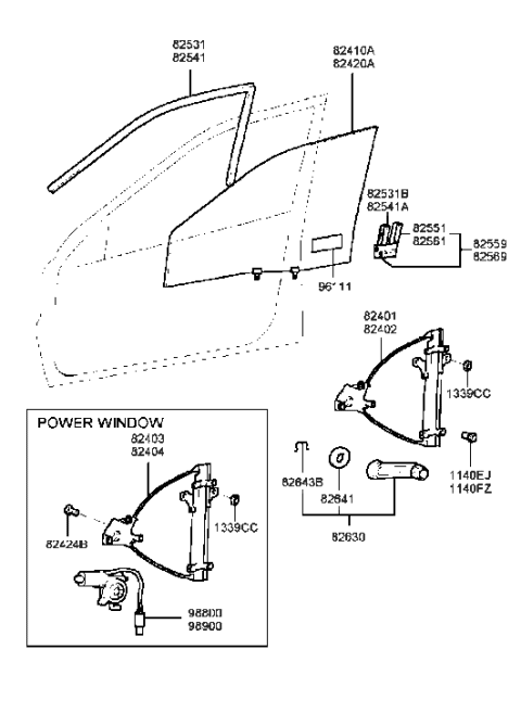 1993 Hyundai Excel Glass & Grip Assembly-Front Door, R Diagram for 8242038100