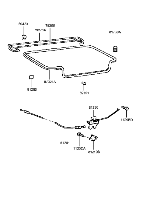 1990 Hyundai Excel Holder-Trunk Lid Torsion Bar Diagram for 8642338000