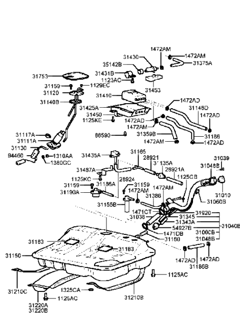 1988 Hyundai Excel  Band Assembly-Fuel Tank LH Diagram for 3121038100