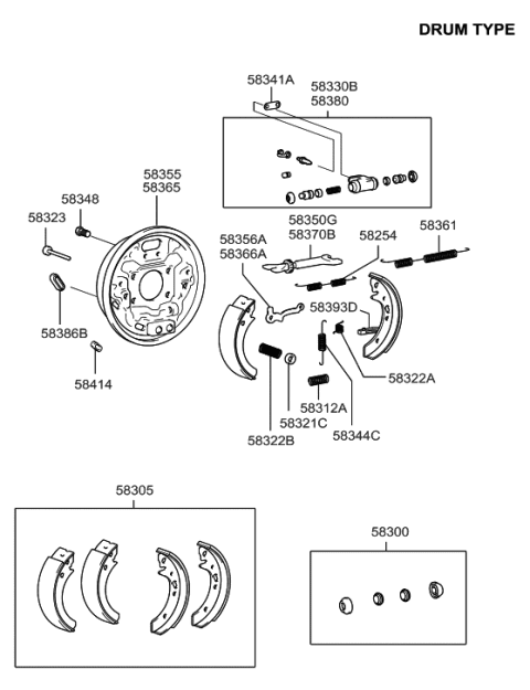 1988 Hyundai Excel Pin-Shoe Hold Down Diagram for 5838644100