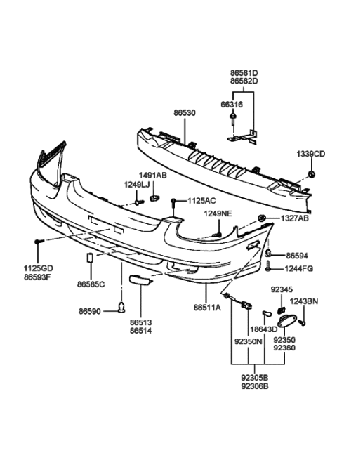 1991 Hyundai Excel Cover-Front Bumper Blanking, RH Diagram for 8651338000