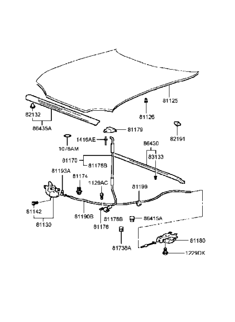 1990 Hyundai Excel  Strip Assembly-Hood Seal Diagram for 8643538000