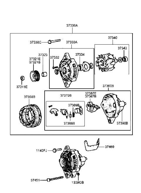 1991 Hyundai Excel  Bracket Assembly-Generator Rear Diagram for 3736037110