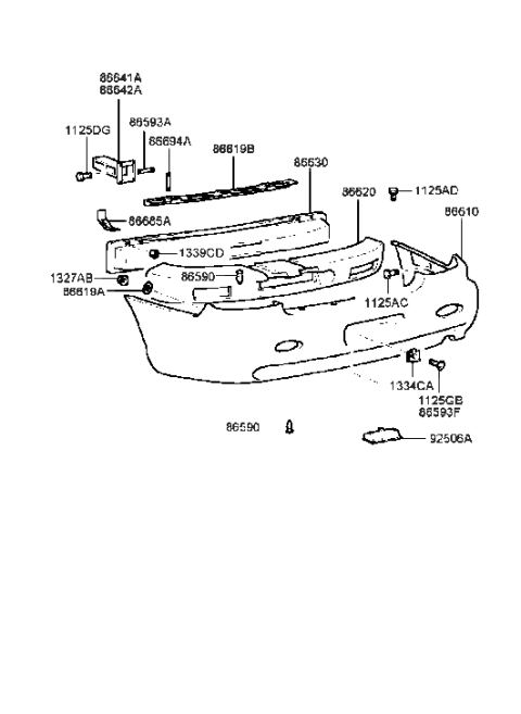 1993 Hyundai Excel Bracket-Rear Bumper, Upper Diagram for 8668138000