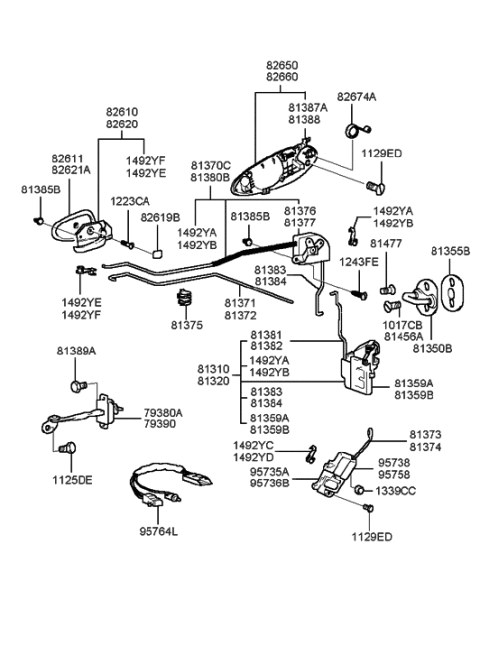 1988 Hyundai Excel  Interior Door Handle Assembly, Right Diagram for 8262038010