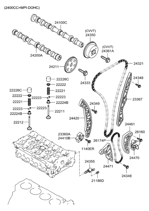 2011 Hyundai Genesis  Tappet Diagram for 222263C000