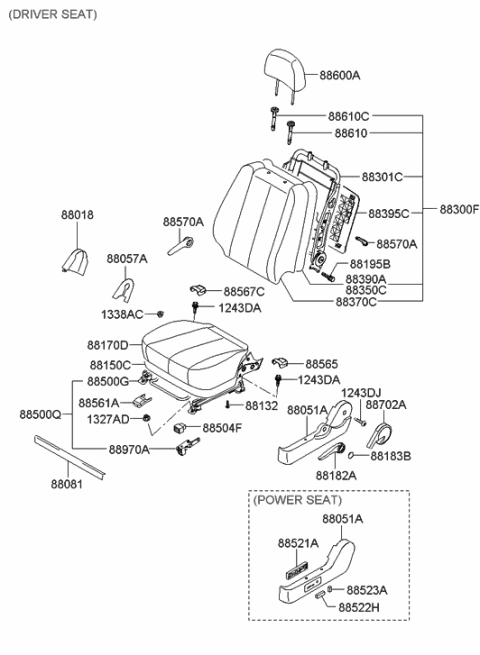 2013 Hyundai Genesis Knob Assembly-Lumbar Support, LH Diagram for 886700A000CH