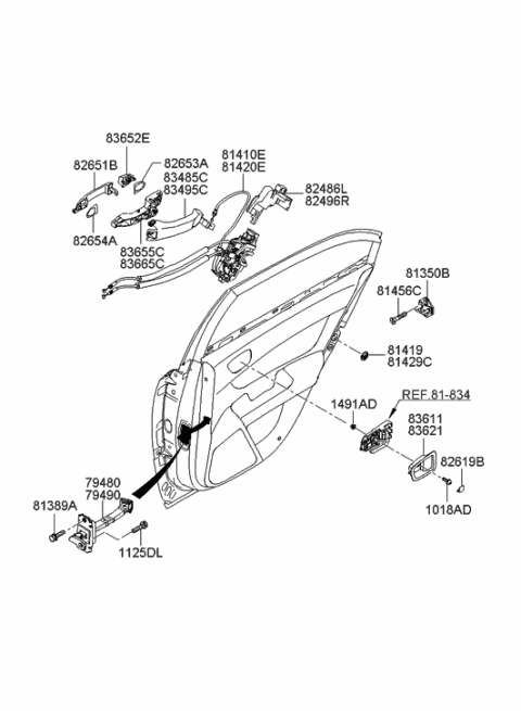 2013 Hyundai Genesis  Bracket-Rear Outside Handle Support Diagram for 834953K000