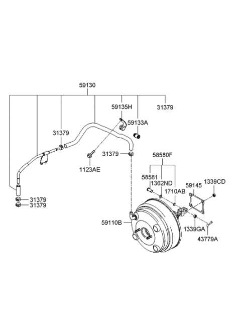 2011 Hyundai Genesis Hose Assembly-Brake Booster Vacuum Diagram for 591303K000