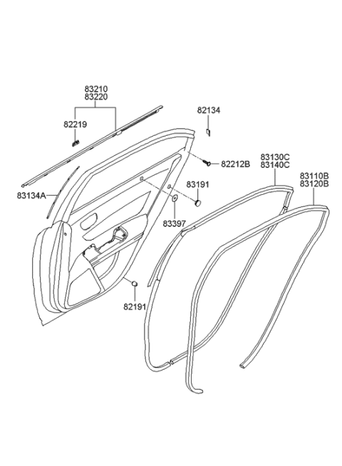 2013 Hyundai Genesis  Weatherstrip Assembly-Rear Door Side RH Diagram for 831403K000